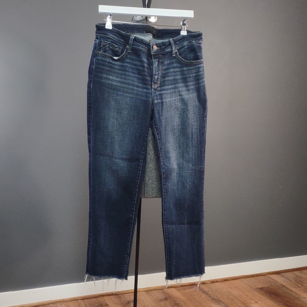 Women's Buckle Dark Blue Straight Leg Ankle Jeans